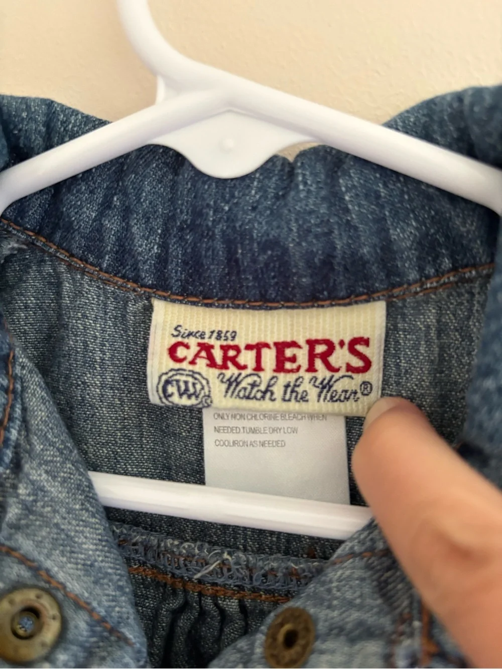 Vintage 90s Carter’s Watch the Wear Denim Embroidered Dress Girls Size 3T